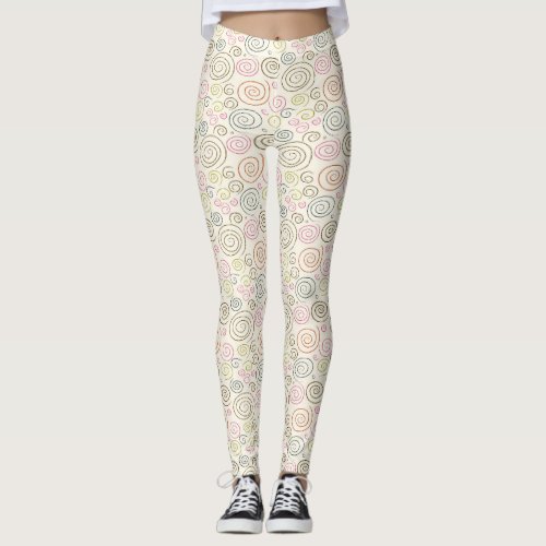 Ivory with Colored Circle Pattern Leggings
