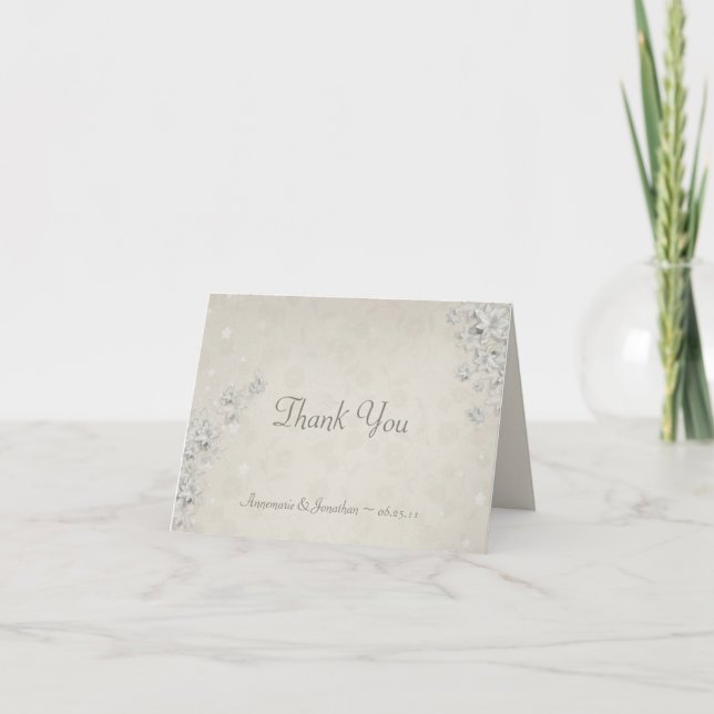 Ivory with White Flowers Wedding Thank You Card (Front)