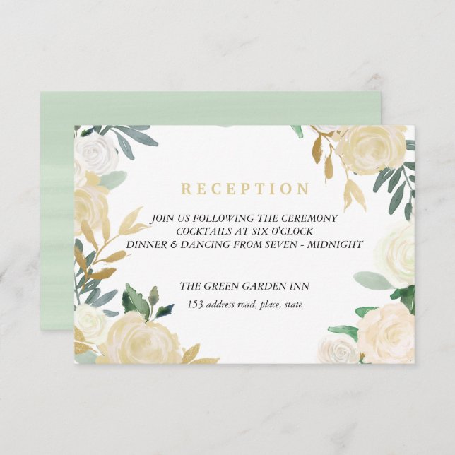 Ivory Wreath Wedding Reception Details Mint Invitation (Front/Back)
