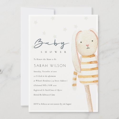  Ivory Yellow Bunny Soft Toy Baby Shower Invite