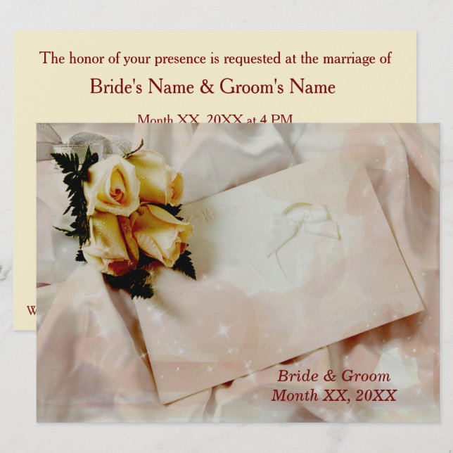 Ivory Yellow Roses Elegant Wedding Horizonal Invitation (Front/Back)
