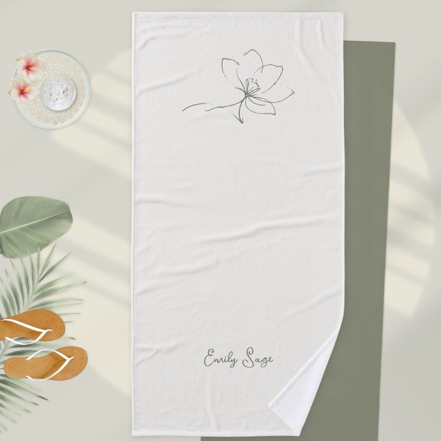 Ivory Zen Yoga Floral Line Art Sage Green Bath Towel (Ivory Zen Yoga Floral Line Art Sage Green Bath Towel ©Susanne Sachers - Sunny Wanderlust 🌞✈️)