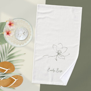Ivory Zen Yoga Floral Line Art Sage Green Hand Towel