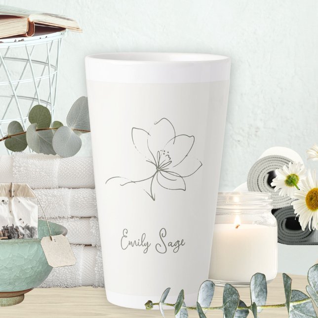Ivory Zen Yoga Floral Line Art Sage Green Latte Mug (Ivory Zen Yoga Floral Line Art Sage Green Latte Mug ©Susanne Sachers - Sunny Wanderlust 🌞✈️)