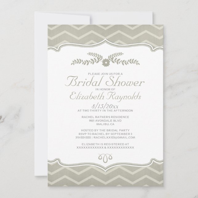 Ivory Zigzag Bridal Shower Invitations (Front)