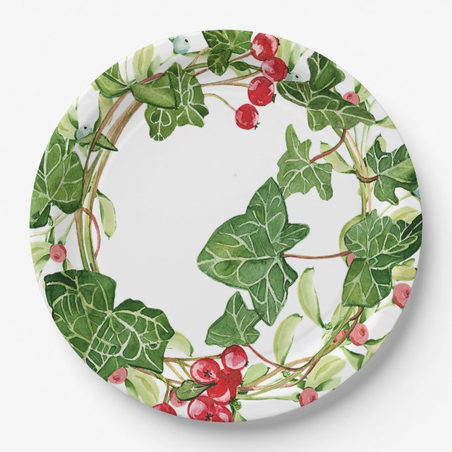 Ivy and berries holiday paper plates (Front)