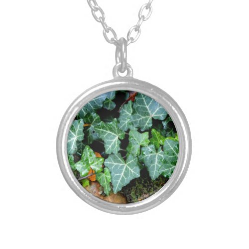 Ivy and field stone silver plated necklace