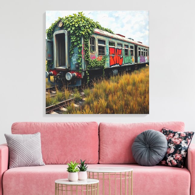 Ivy and Graffiti  Covered Abandoned Train  Canvas Print (Insitu(LivingRoom))