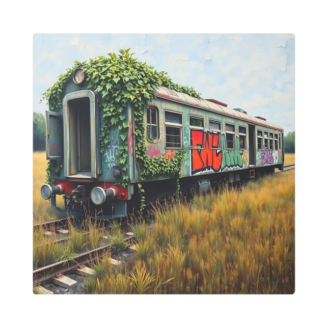 Ivy and Graffiti  Covered Abandoned Train  Metal Print (Front)