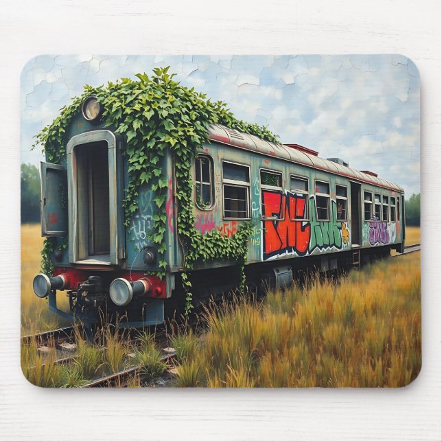 Ivy and Graffiti  Covered Abandoned Train  Mouse Pad (Front)