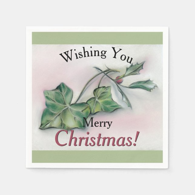 Ivy and Holly Christmas Napkins (Front)