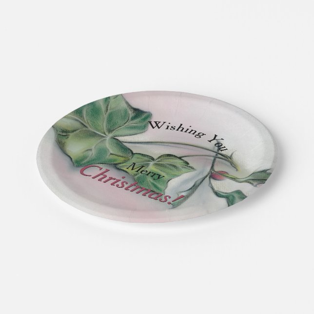 Ivy and Holly Christmas Paper Plates (Angled)