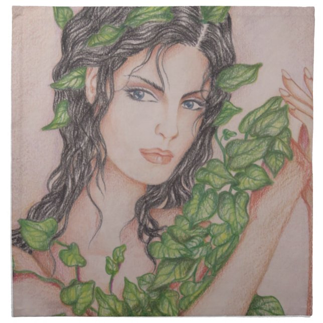 Ivy Bride Girl Portrait Pencil Art Illustration Cloth Napkin (Front)