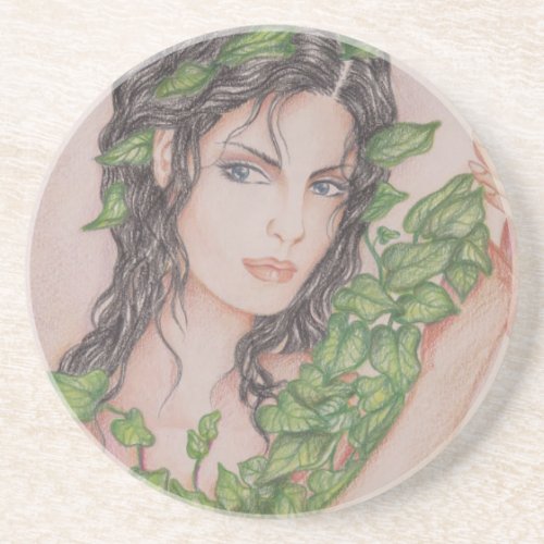 Ivy Bride Girl Portrait Pencil Art Illustration Drink Coaster