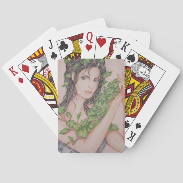Ivy Bride Girl Portrait Pencil Art Illustration Poker Cards (Back)