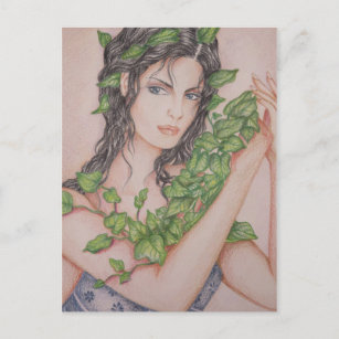 Ivy Bride Girl Portrait Pencil Art Illustration Postcard