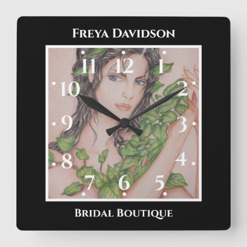 Ivy Bride Girl Portrait Pencil Art Illustration Square Wall Clock