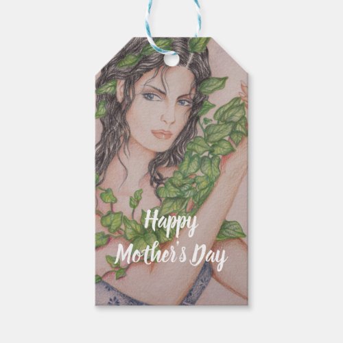 Ivy Bride Girl Portrait Pencil Sketch Mothers Day Gift Tags