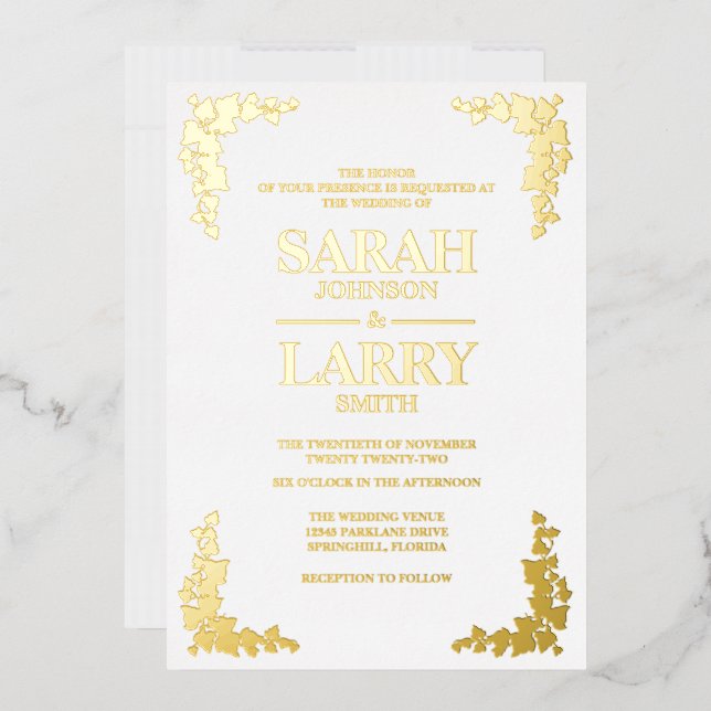 Ivy Elegant Gold Traditional Wedding Foil Invitation (Envelope)