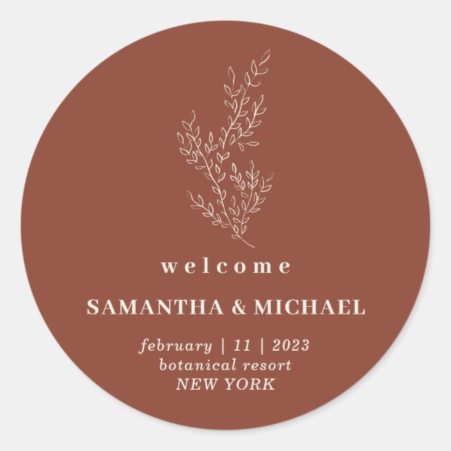 Ivy Floral Terracotta Indie Welcome Wedding Classic Round Sticker