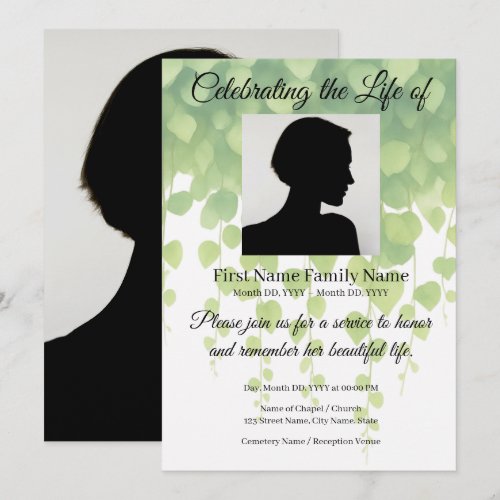 Ivy foliage memorial invitation
