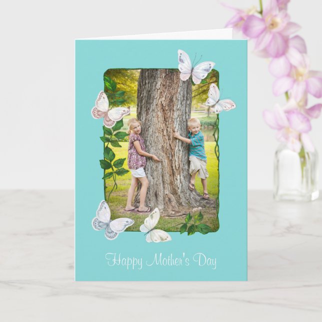 Ivy Frame with Butterflies Photo Mother Day Card (Orchid)