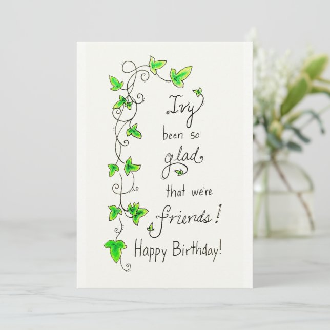 Ivy friends pun happy birthday card (Standing Front)