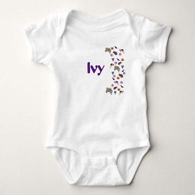 Ivy, Girls Name With Australian Wildlife,  Baby Bodysuit (Front)