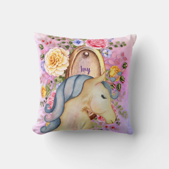IVY - Girls Named Unicorn Dreams Personalized Throw Pillow (Front)
