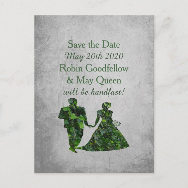 Ivy Green Man & Lady Handfasting Save the Date Announcement Postcard (Front)