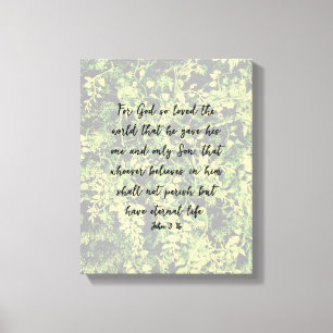 Ivy Greenery Pattern John 3:16 Bible Verse Art Canvas Print