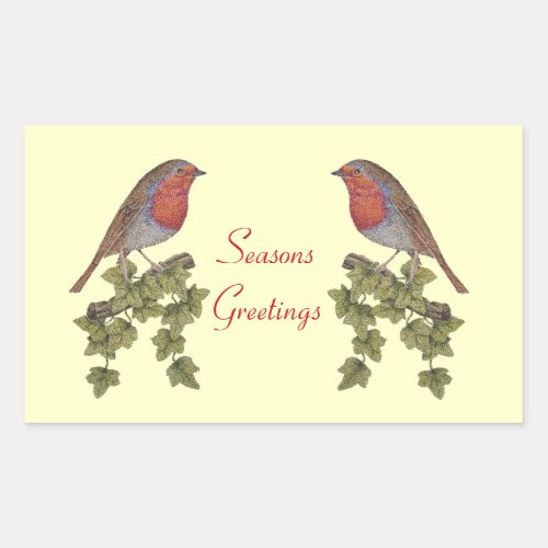 ivy leafs and cute robin wildlife for christmas rectangular sticker