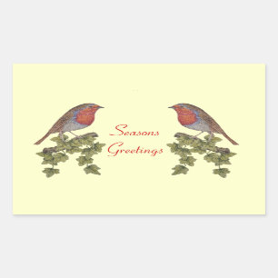 ivy leafs and cute robin wildlife for christmas rectangular sticker