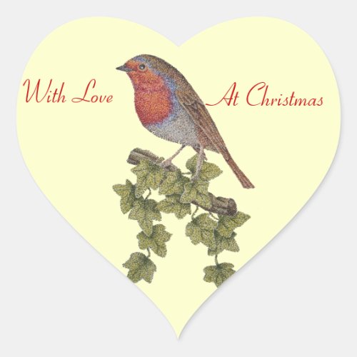 ivy leafs and robins at christmas heart sticker