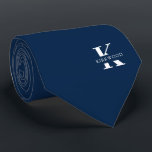Ivy League Blue | Elegant Monogram Name |One-Sided Neck Tie<br><div class="desc">An elegant one-sided necktie featuring a bold white monogram across a Ivy League Blue background. On top of this monogram sits your first or last name spelled out in all capitals. If you prefer a bolder look for the personal name inside of the large letter you can do the following:...</div>
