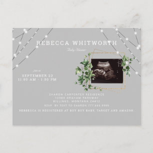 Ivy & Lights Ultrasound Photo Grey Baby Shower Invitation Postcard