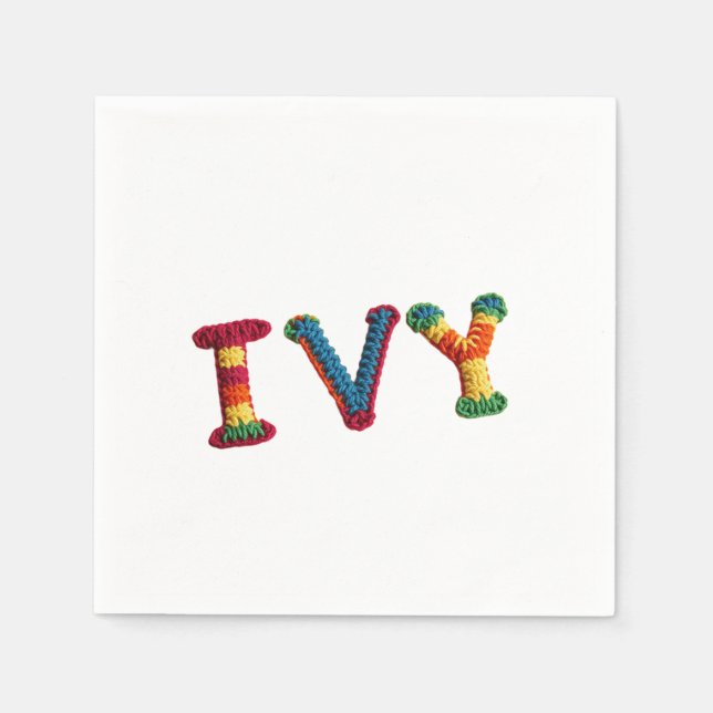 Ivy Name in Vibrant Crochet Pattern Napkins (Front)