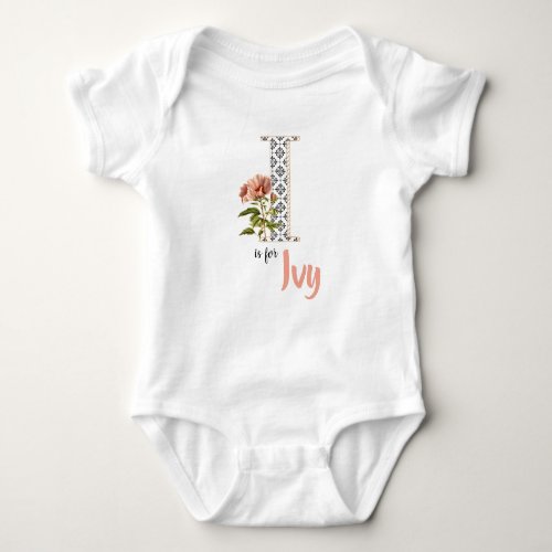 Ivy Name Reveal Floral Letter H Girl Whimsical Baby Bodysuit