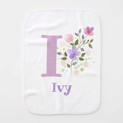 Ivy Name with a Floral Design Baby Burp Cloth