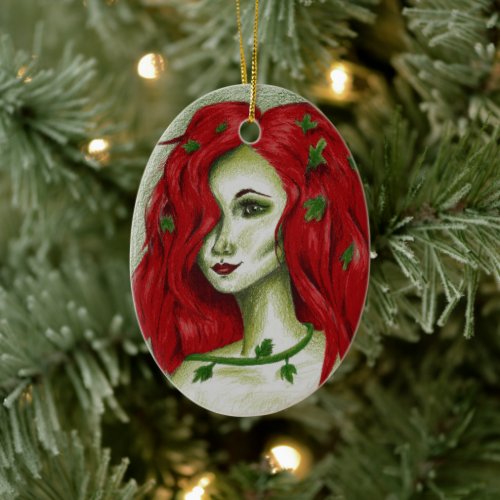 Ivy Nymph Redhead Woman Pixie Fantasy Art Ceramic Ornament