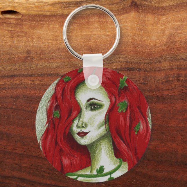 Ivy Nymph Redhead Woman Pixie Fantasy Art Keychain (Front)