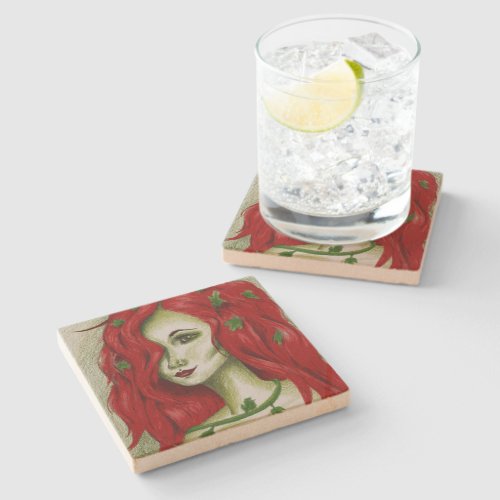 Ivy Nymph Redhead Woman Pixie Fantasy Art Stone Coaster