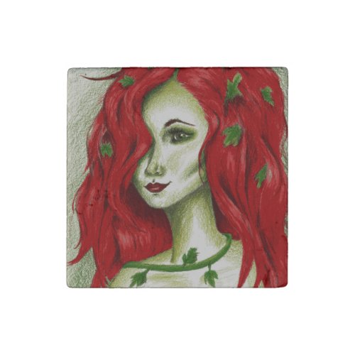 Ivy Nymph Redhead Woman Pixie Fantasy Art Stone Magnet