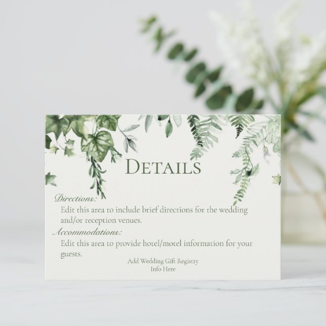 Ivy & Sage Wedding Details Enclosure Card (Standing Front)