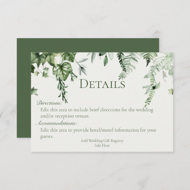 Ivy & Sage Wedding Details  Enclosure Card (Front/Back)