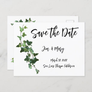 Ivy Save the Date Postcard Botanical Leaves