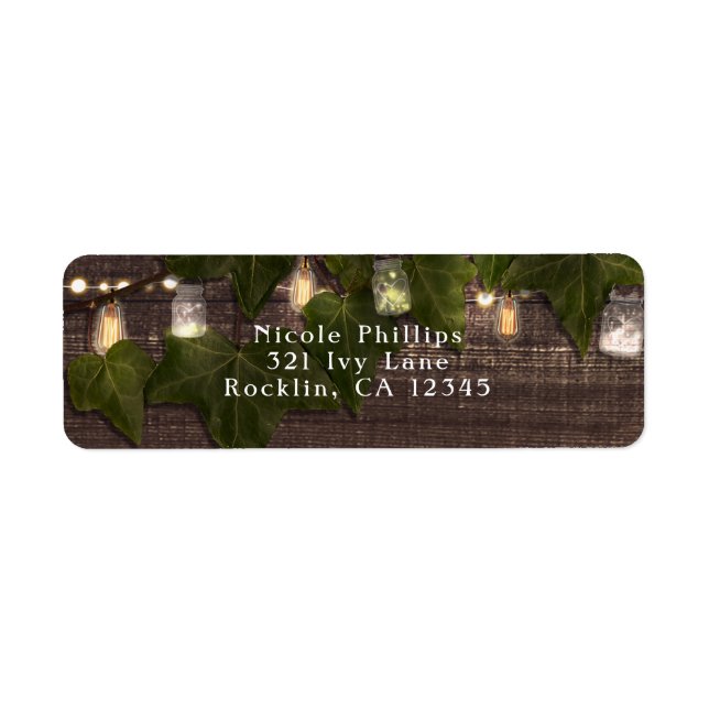 Ivy & String Lights Mason Jar Rustic Invitation Label (Front)
