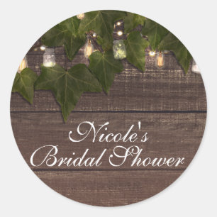 Ivy & String Lights Mason Jar Rustic Party Favor Classic Round Sticker