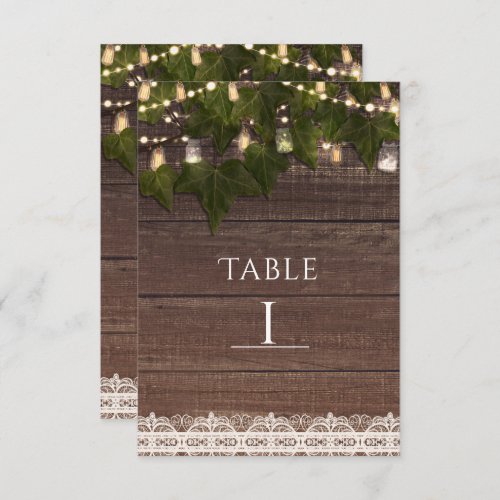 Ivy  String Lights Mason Jar Rustic Table Number