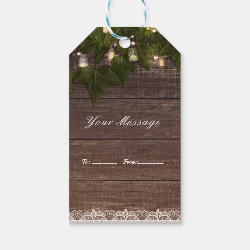 Ivy  String Lights Mason Jar Rustic Wedding Favor Gift Tags